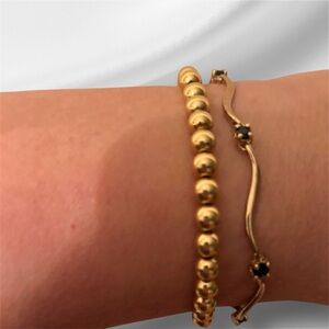 Vintage 18k Gold Plated Over Sterling Silver Black Gemstone Wavy Bracelet